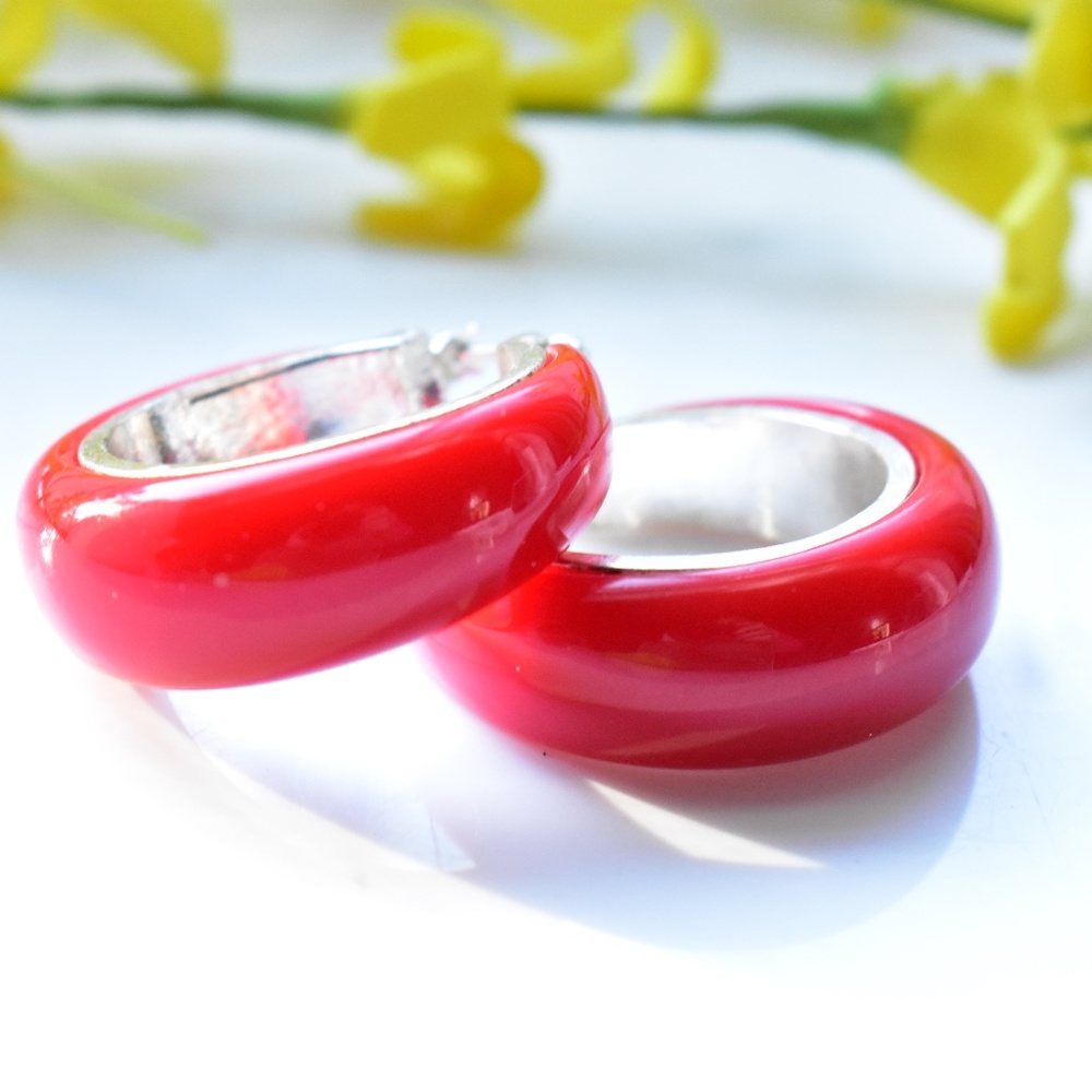 Red Plastic Hoop Earrings